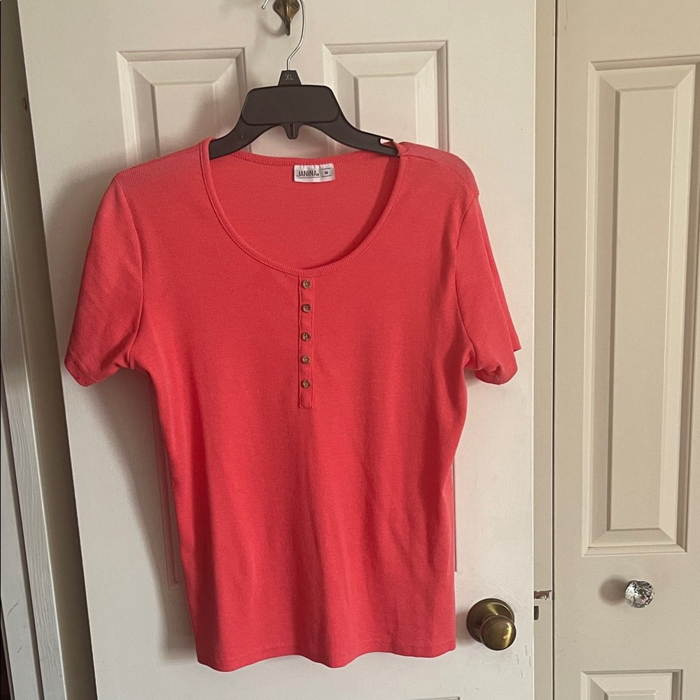 Coral Button-Front Women's Top
